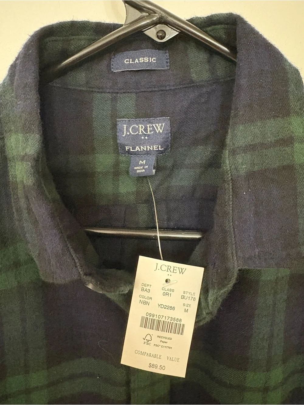 NWT J. Crew Men’s Medium Blackwatch Plaid Button-Down Classic Flannel Shirt